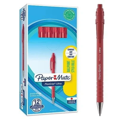 Image de Paper Mate Flexgrip Ultra stylo bille rétractable pointe moyenne (1,0 mm) encre rouge boîte de 12