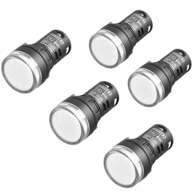 Image de Heschen Lot de 5 voyants lumineux LED 22 mm, AD16 22D/S, 12 VDC 20 mA, couleur la lumière blanche