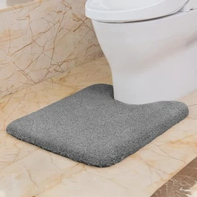 Image de VANZAVANZU Tapis Contour WC Antidérapant de Toilette Épaissi Absorbant Salle Bain Ultra Doux en Microfibre, Séchage Rapide, Lavable Machine 50 x 60cm (Gris Foncé)