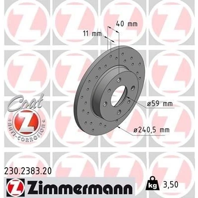 Image de ZIMMERMANN COAT Z 230.2383.20 Disque de frein 240 11 6/4 4 98 plein, troué revêtu ABARTH: 500 / 595 695 3/5 portes, 500C 595C 695C Cabriolet