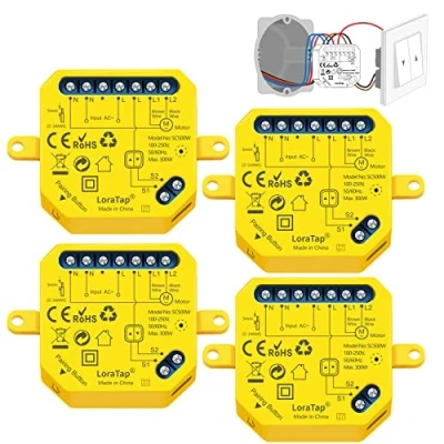 Image de LoraTap Lot de 4 Interrupteurs Module Volet Roulant Connecté WiFi, Commutateur Rideau Stores Sans Fil, Compatible avec Alexa Google Home pour Commande Vocale, Intelligent Moteur Mural