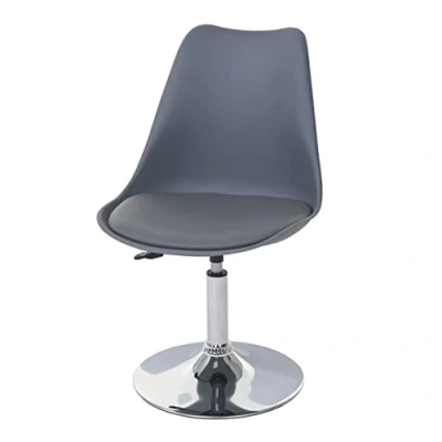Image de Décoshop26 Chaise pivotante Cuisine Salle à Manger réglable en Hauteur synthétique Gris foncé Pied chromé 04_0002036