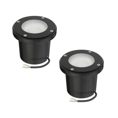 Image de ledscom.de 2 pièces luminaire encastré de sol BOFU pour l&#039;extérieur, IP67, orientable, noir, rond, 150mm Ø ; incl. GU10 LED 630lm blanc