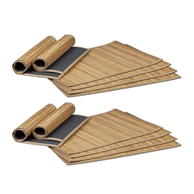 Image de Relaxdays Set de Table, Bambou, Lot 12, Tables Manger, 30 x 45 cm, Rectangle, Tapis Table antidérapant Lavable, Nature