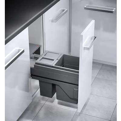 Image de Poubelle de cuisine tri sélectif 2 bacs encastrable 25L (15+10) Hailo AS Cargo