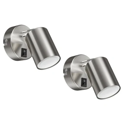 Image de ledscom.de 2 pièces Spot mural WAIKA, à une flamme, avec interrupteur, GU10, chrome mat, ampoule LED GU10 incluse (blanc, 4,888W, 450lm, 100)