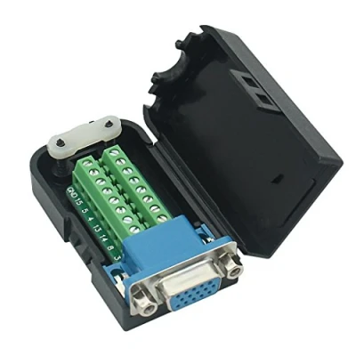 Image de Adaptateur DB15 D SUB VGA femelle 3 rangées 15 broches vers connecteur terminal avec étui
