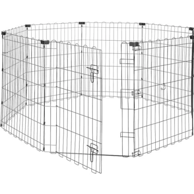 Image de Amazon Basics Parc de jeu et d’exercice pliable en métal pour chiens animaux compagnie, Avec porte, 76 cm, Noir, Carré,Rond