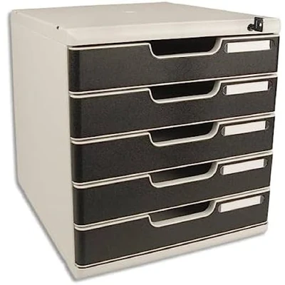Image de Exacompta Réf. 331014D MODULO A4 Caisson 5 tiroirs avec fermeture à clé pour documents A4+ Dimensions extérieures : Profondeur 35 x largeur 28,8 Hauteur 32 cm Gris lumière/noir