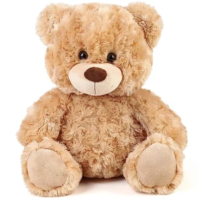 Image de LotFancy 30 cm Ours en Peluche Doudou Nounours Toute Douce Mignon Jouet Cadeaux pour Enfants Filles Petite Amie Anniversaire, Cheveux Longs, Lait Café