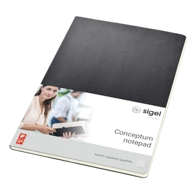 Image de SIGEL CO800 Bloc notes, env. A4 21,1 x 29,7 cm, petits carreaux, couverture rigide, noir, Conceptum
