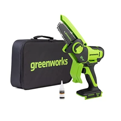 Image de Greenworks 24V Mini Tronçonneuse 10cm à batterie sans fil alimentée par et chargeur, vitesse de chaîne 7,8 m/s, pour branches d&#039;arbres, cour usage domestique.