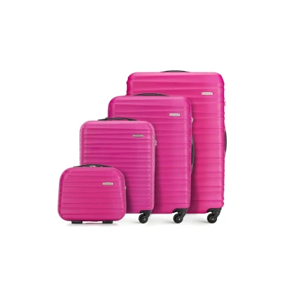 Image de WITTCHEN Valise de Voyage Bagage à Main Cabine Rigide en ABS avec 4 roulettes pivotantes Serrure Combinaison Poignée télescopique Groove Line Set Valises Rose