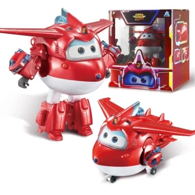 Image de Super Wings Transformer Aeroplane Supercharged Jett, Hauteur env. 12,7 cm, poupée pour Enfants, Avion Jouet et Figurine de Robot garçons Filles à partir 3 Ans
