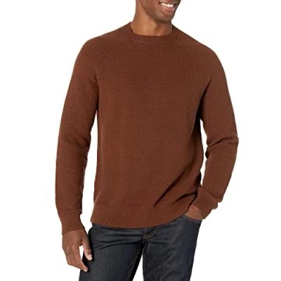 Image de Amazon Essentials Pull ras du cou en coton texturé, coupe ample Homme, Brun Profond, 6XL Grande Taille Tall