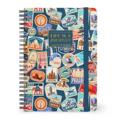 Image de LEGAMI Cahier à spirales ligné 7 mm, Travel Stickers, Large, Format A4, Papier certifié FSC, Contient 1 feuille d&#039;autocollants, 160 pages, Fermeture élastique, 15 x 21 cm