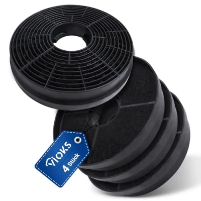 Image de VIOKS Lot de 4 filtres à charbon rechange pour hotte aspirante Respekta MIZ0058 MIZ 0058 PKM CF130 Candy 49040890 35602288 49040117 352C66 Filtre rond actif