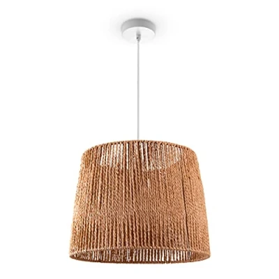 Image de Paco Home suspension Rotin Table À Manger Lampe Suspendue Salle E27 Papier Boho, Couleur:Nature (Ø35cm), Type de luminaire___Couleur:Lampe à Blanc