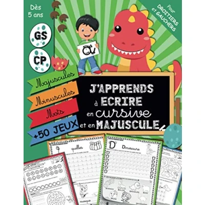 Image de J Apprends à Ecrire: Cahier d&#039;Ecriture Cursive DINOSAURE Pour Apprendre A Ecrire En Attaché Minuscule et Lettre Majuscule Bâton Convient La Maternelle GS CP Dès 5 ans