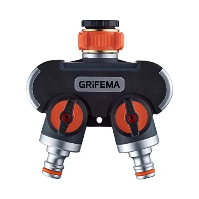 Image de GRIFEMA GE1401 2, Distributeur Arrosage 2 Voies, Diviseur de Tuyau, avec Interrupteur Commande, Les Travaux D&#039;écoulement d&#039;eau à ou 1 Voies Peuvent être Effectués en Même Temp Orange/Noir