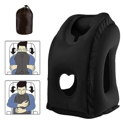 Image de Elitecran Oreiller de Voyage Gonflable, Coussin Gonflable Polyvalent, Supportant la Tête, Cervical Multifonction pour Dormir sur Le Bureau Bus Train Avion (Noir)