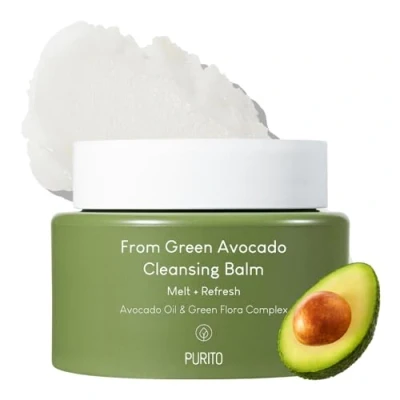 Image de PURITO de Baume Nettoyant Avocat Vert 100ml / 3.38 fl. onces. Hydratation fondante à l&#039;huile d&#039;avocat, végétalienne, sans cruauté, adaptée aux peaux sèches, soins la peau coréens