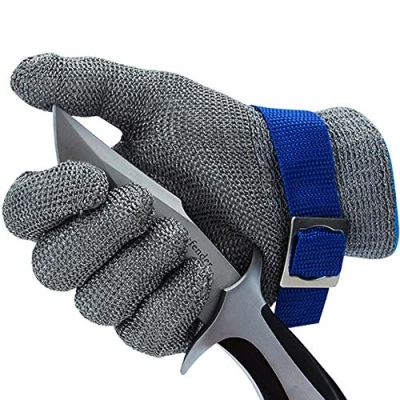 Image de CPTDCL Gant de boucher résistant aux coupures niveau 9 en maille d&#039;acier inoxydable avec fil métallique durable et antirouille (S)