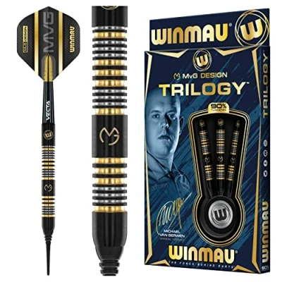 Image de WINMAU Michael Van Gerwen MvG Trilogy 20 Gramme Professionnelle Pointe Douce Tungstène Fléchettes avec Vols et Tiges (Arbres)