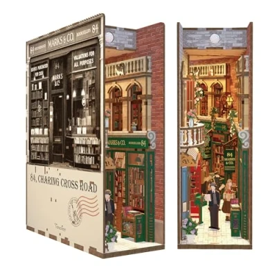 Image de Tonecheer DIY Book Nook Modèle Kit, Puzzle 3D Maquette en Bois à Construire Construction Adulte Booknook Kits, Bookshelf Insert Diorama Bookends, Maison de Poupée,Cadeau uniques(84 Charing Cross Road)