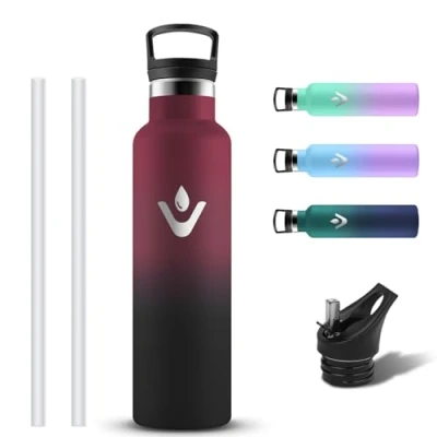 Image de Grsta Gourde Isotherme, 750ml avec Paille, Reutilisable Bouteille Inox sans BPA, d&#039;eau en Acier Inoxydable, Anti Fuite pour Randonnee, Velo, Voyage