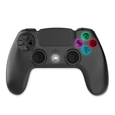 Image de Freaks and Geeks Manette Sans Fil Noire pour PS4 Avec Prise Jack casque et boutons lumineux