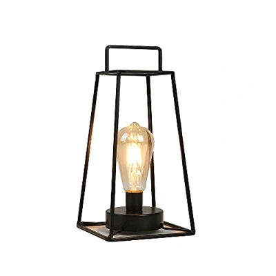 Image de JHY DESIGN lampe cage sans fil avec minuterie de 6 heures Lumière table géométrique style rétro haut en fer simple salon a pile vintage decorative Pour balcon intérieur (noire)