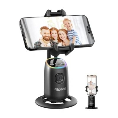 Image de Support Telephone Suivi Mouvement, Rollei Easy Creator Desktop Trépied à Suivis Automatique du Visage avec Batterie Rechargeable Intégrée pour Tiktok Youtube Live Streaming Vidéo Vlog