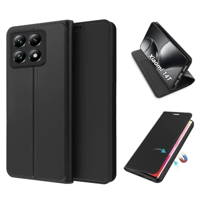 Image de FDHYFGDY Coque pour Xiaomi 14T, Antichoc Premium PU Cuir Portefeuille Étui [Aimant] [Fonction Support] [Fente Carte] de Protection à Rabat,Noir