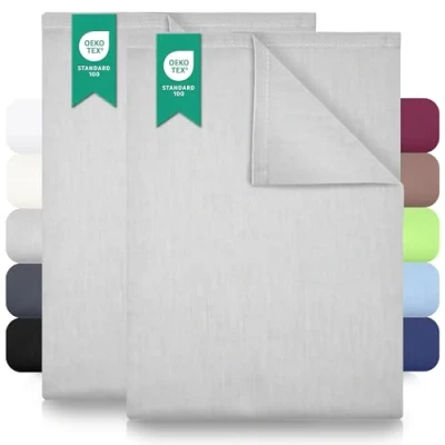 Image de GREEN MARK Textilien Lot de 2 draps classiques 100 % coton sans élastique Plusieurs tailles et couleurs Taille : 180 x 275 cm, gris argenté