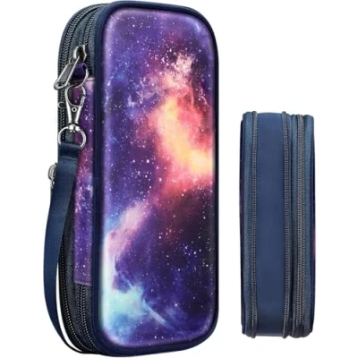 Image de FINPAC Trousse Scolaire, Extensible Grande Capacité à Crayons Organiseur Sac avec Poignée pour l&#039;Office College, (Galaxy)