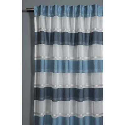 Image de GARDINIA Rideau à Passants Dissimulés et Galons de Fronces, Transparent, Translucide, Etamine, Blanc/Bleu, 140 x 245 cm