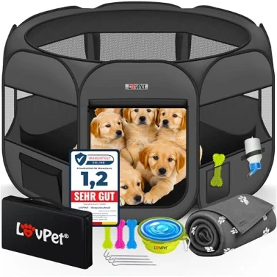 Image de Lovpet® Parc pour Chiots Animaux Pliable Petits Chiens, Chats INCL. gamelle Chien Chiens Tissu Oxford Système de déploiement, Bleu