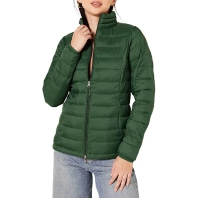 Image de Amazon Essentials Doudoune compacte légère à Manches Longues résistante l&#039;eau (Disponible en Grande Taille) Femme, Vert Foncé, S