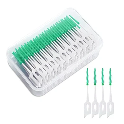 Image de MIVAIUN 200 Pièces Brossettes interdentaires Soft Silicone Brosse à dents outil de nettoyage des Bâton fil dentaire double usage（Vert）