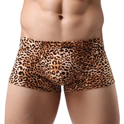 Image de AIEOE Boxers Élastique Respirant Sexy Motif Léopard Nature Charme U Forme Confortable, Caleçons Doux Léger Polyester pour Hommes Or Taille 36 38