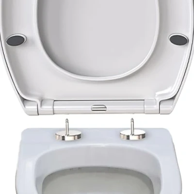 Image de Abattant WC à fermeture amortie avec libération rapide pour un nettoyage facile, siège de toilette standard ovale, fixation par le haut, universel, anti claquement, blanc
