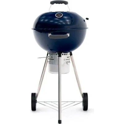 Image de KEKAI Yellowstone Barbecue à charbon portable avec roues 58 x 47 100 cm en acier inoxydable rond couvercle de protection et allume feu finition émaillée bleue