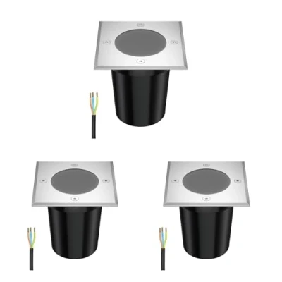 Image de ledscom.de 3 pièces luminaire encastré de sol RELI pour l&#039;extérieur, IP67, inox, carré, 11 x 11cm, 1x GU10 max. 15W, givré