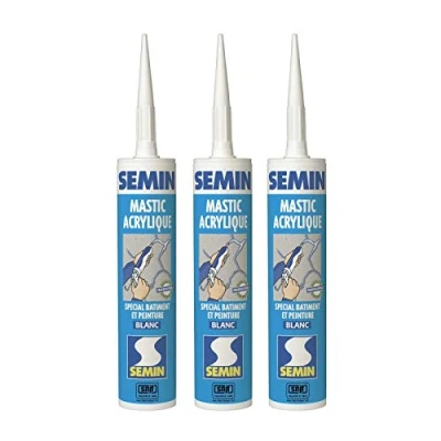 Image de Semin A00968 Mastic Acrylique Blanc pour Combler des Fissures ou Réaliser Liaisons entre différents Éléments de Maçonnerie, Intérieur/Extérieur, Cartouche 310 ml (Lot 3)