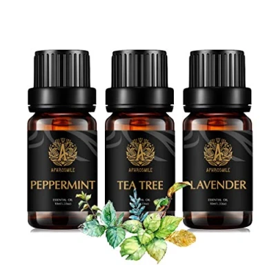 Image de Lot d&#039;huiles essentielles d&#039;aromathérapie pour diffuseur, 3 x 10 ml, 100 % pure lavande, kit de arbre à thé, menthe poivrée, aromathérapie