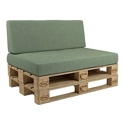 Image de POKAR Set de 2 Coussins pour Palettes Euro: 1x Assise 120x80cm + Dossier 120x40cm, en Mousse formée à Froid, Canapé Jardin, Intérieur et Extérieur, sans palette, Vert