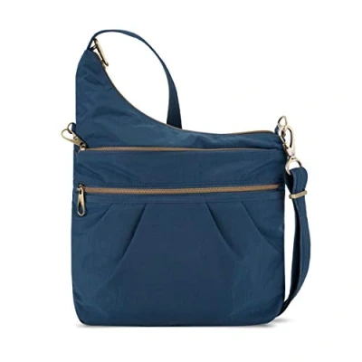 Image de Travelon Sac à bandoulière antivol Signature 3 compartiments pour femme, taille unique, bleu océan, 13.75 x 11.5 3,