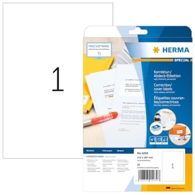 Image de Herma 4230 Étiquettes correction/couverte 210 x 297 A4 Blanc