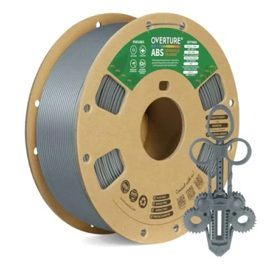 Image de OVERTURE Filament ABS gris 1,75 mm, bobine 1 kg (2,2 lbs), précision dimensionnelle +/ 0,02 pour imprimante 3D (Gris)